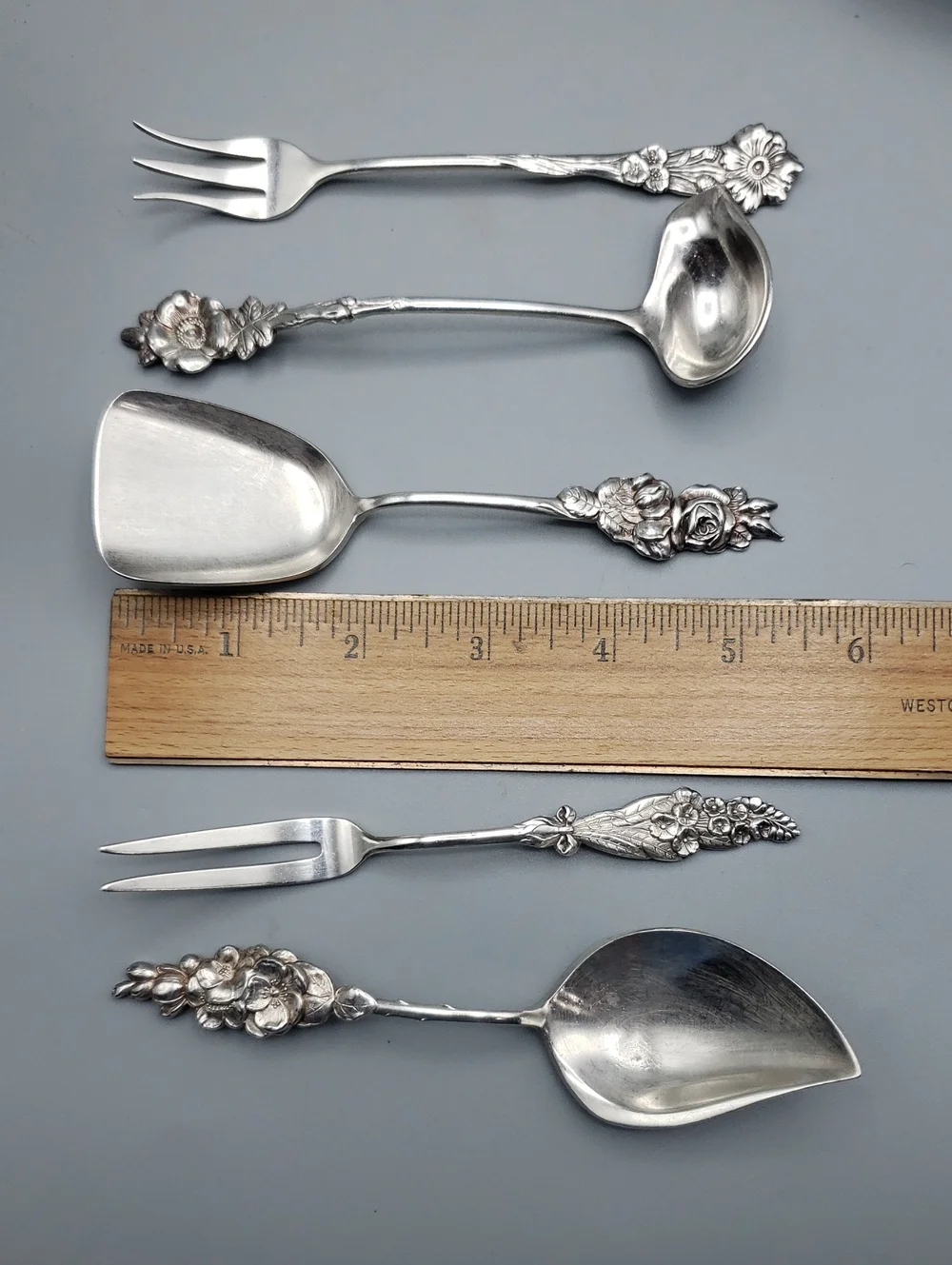 Reed & Barton 5p Vintage COMPLETE Set Utensils Silverplate - Harlequin Floral